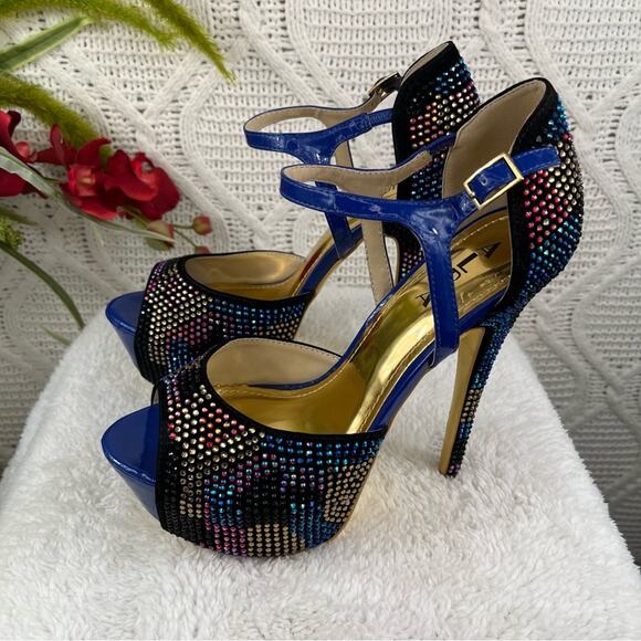 ALBA Multicolored Rhinestone Bejewled Super High Stiletto Heels Open Toe Pumps 9 - Picture 4 of 10